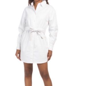 Avec Les Filles White Denim Button Dress with Tie
